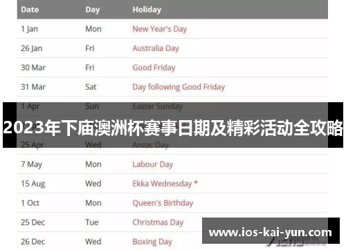2023年下庙澳洲杯赛事日期及精彩活动全攻略